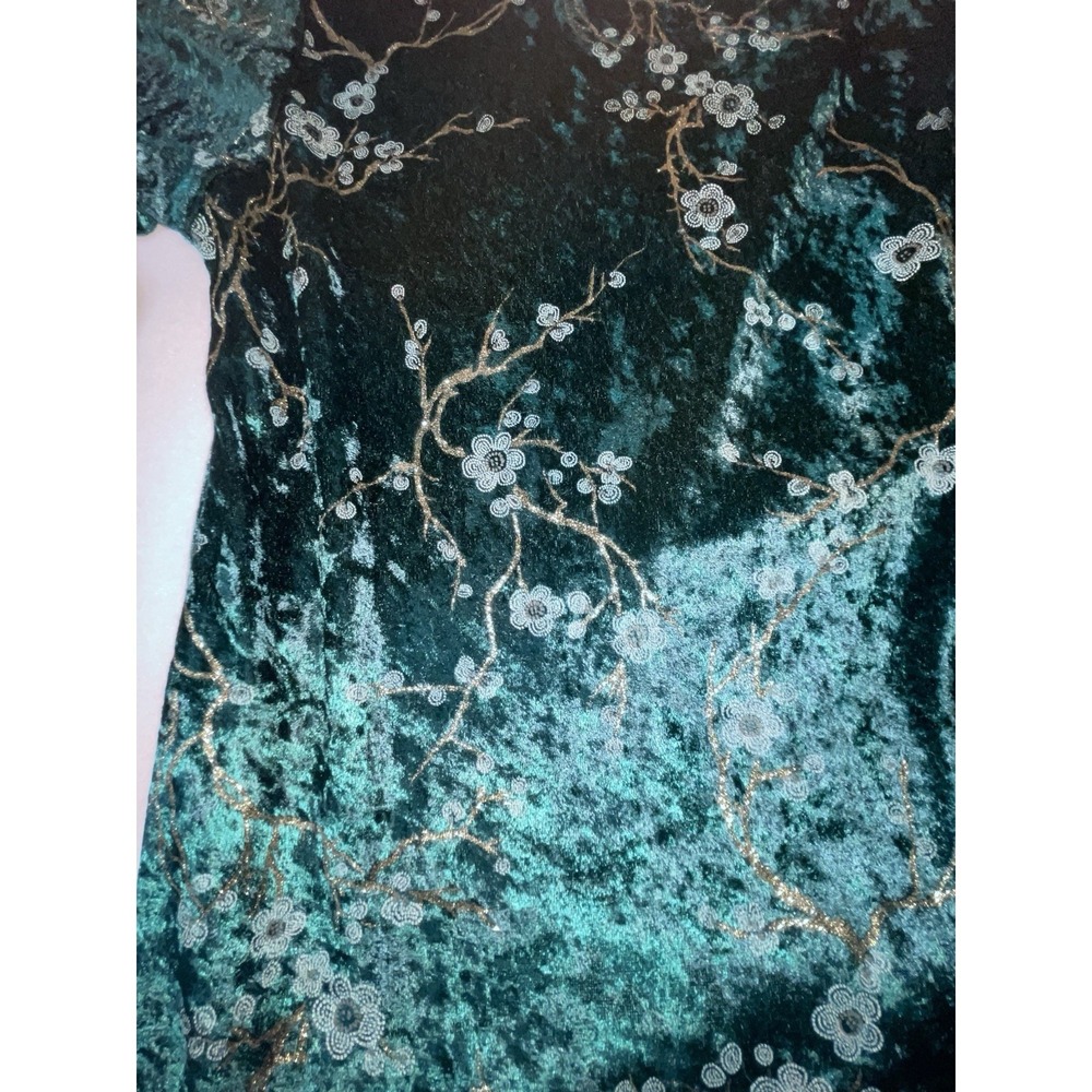 TR Bently Floral Blouse & Pant Set Emerald Green Crushed Velvet Size Large New - Picture 10 of 16
